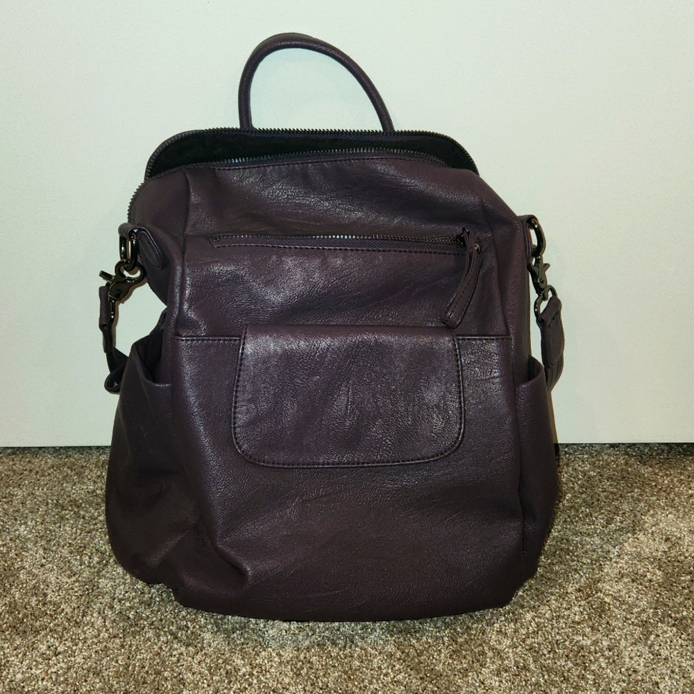 Purple leather back pack purse